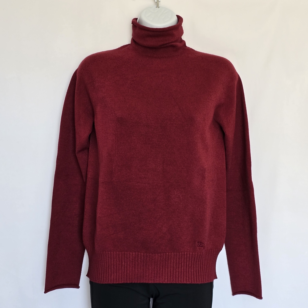 Burberry London Turtle Neck Sweater Longsleeve Burgundy Sz M Jersey knit Italy